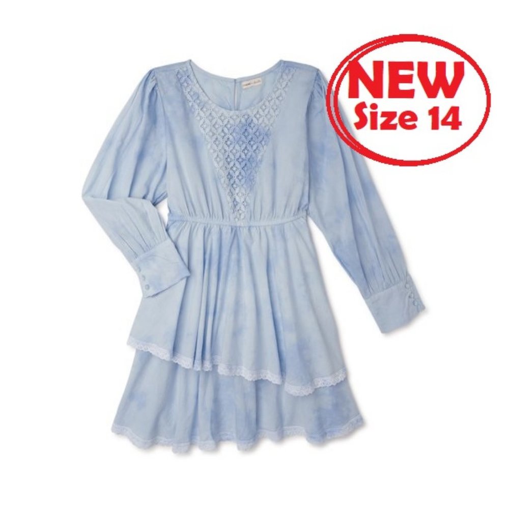 New Girl's Size Large 14 Easter Dress outfit light blue lace detail light blue